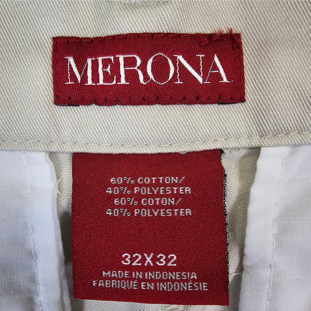 Merona Mens Khaki Pleated Chino Pants Beige Cotton Blend 32x32 Straight Leg - Picture 4 of 6